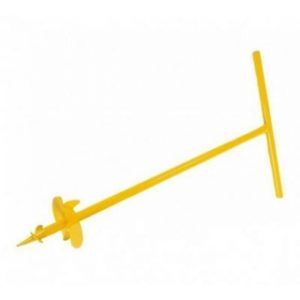 Manual post hole borer gardening tool on a white background